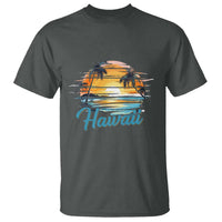 Retro Sunset Palm Tree Hawaii T Shirt Tropical Vacation Graphic