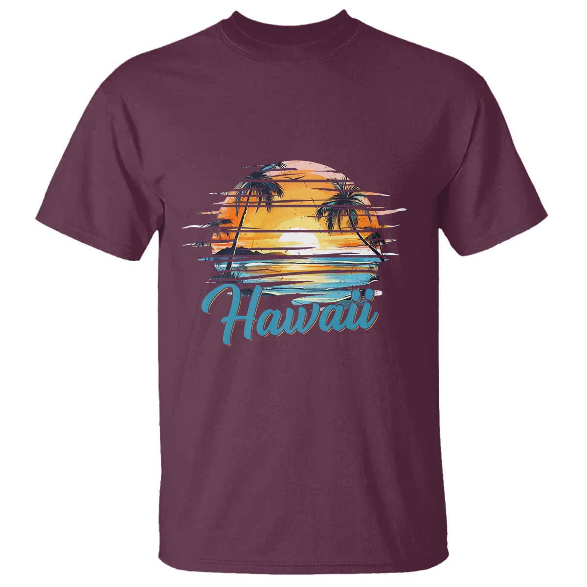 Retro Sunset Palm Tree Hawaii T Shirt Tropical Vacation Graphic