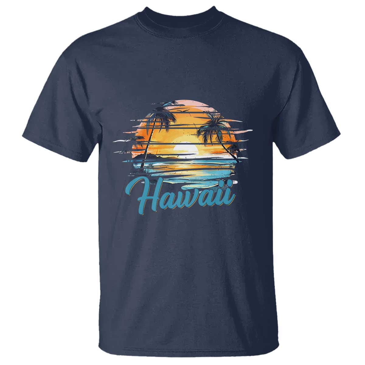 Retro Sunset Palm Tree Hawaii T Shirt Tropical Vacation Graphic