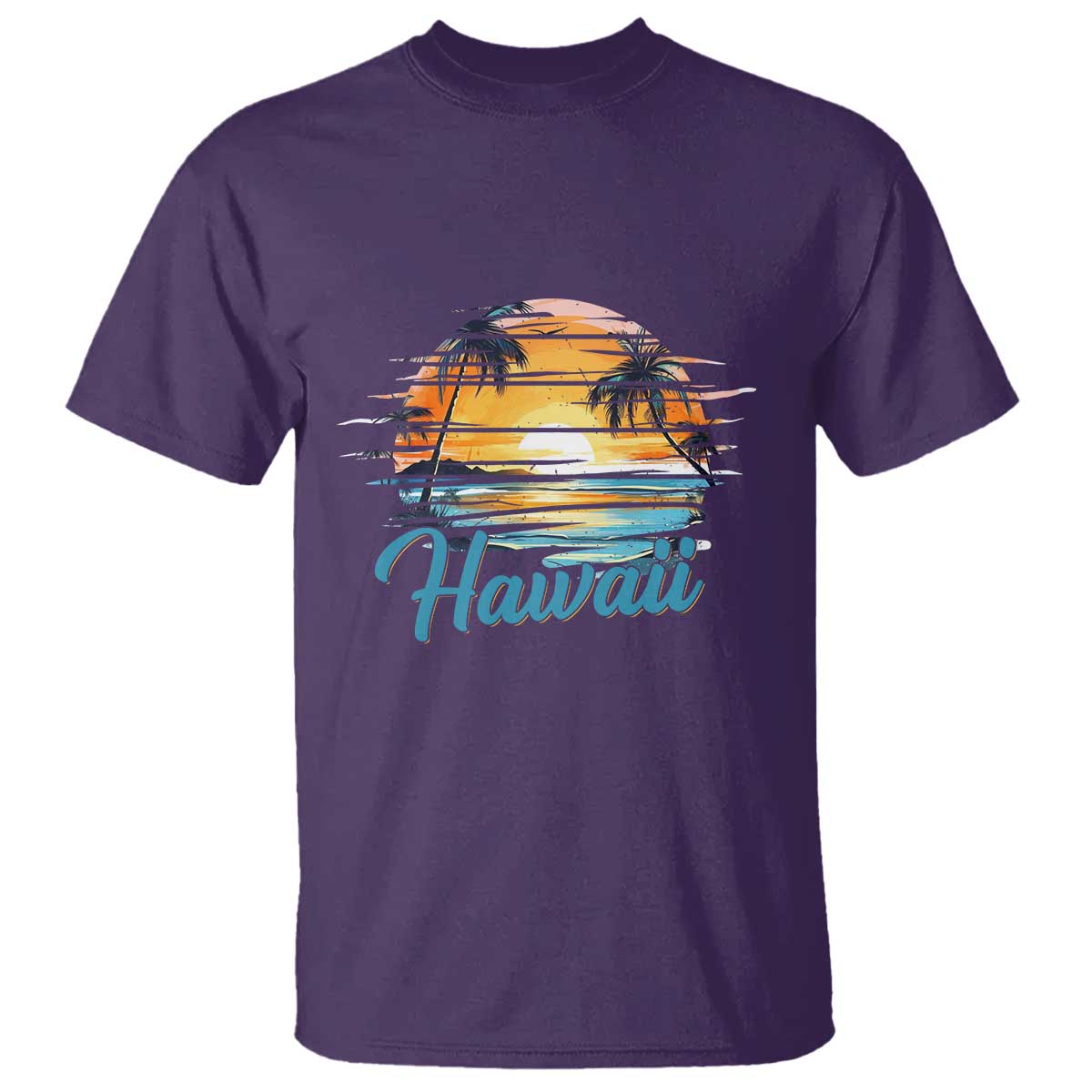 Retro Sunset Palm Tree Hawaii T Shirt Tropical Vacation Graphic