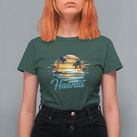 Retro Sunset Palm Tree Hawaii T Shirt For Women Tropical Vacation Graphic