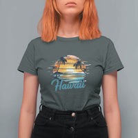 Retro Sunset Palm Tree Hawaii T Shirt For Women Tropical Vacation Graphic