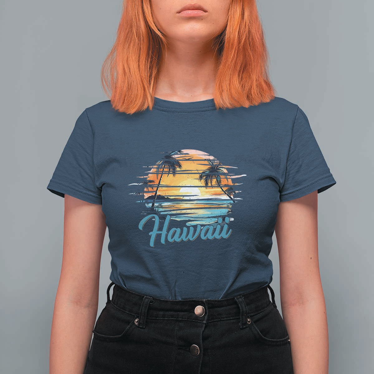 Retro Sunset Palm Tree Hawaii T Shirt For Women Tropical Vacation Graphic