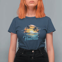 Retro Sunset Palm Tree Hawaii T Shirt For Women Tropical Vacation Graphic