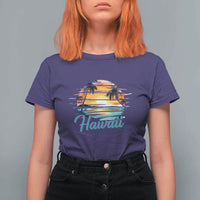Retro Sunset Palm Tree Hawaii T Shirt For Women Tropical Vacation Graphic