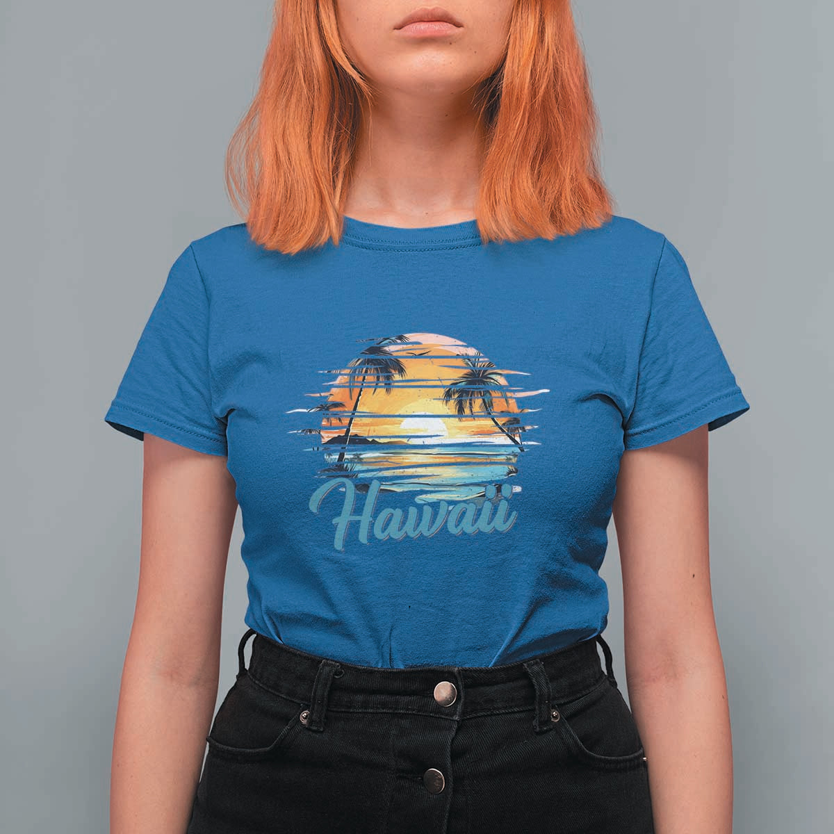Retro Sunset Palm Tree Hawaii T Shirt For Women Tropical Vacation Graphic