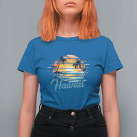 Retro Sunset Palm Tree Hawaii T Shirt For Women Tropical Vacation Graphic