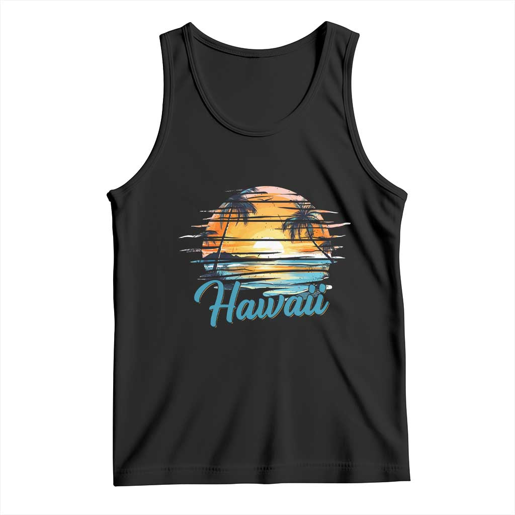Retro Sunset Palm Tree Hawaii Tank Top Tropical Vacation Graphic