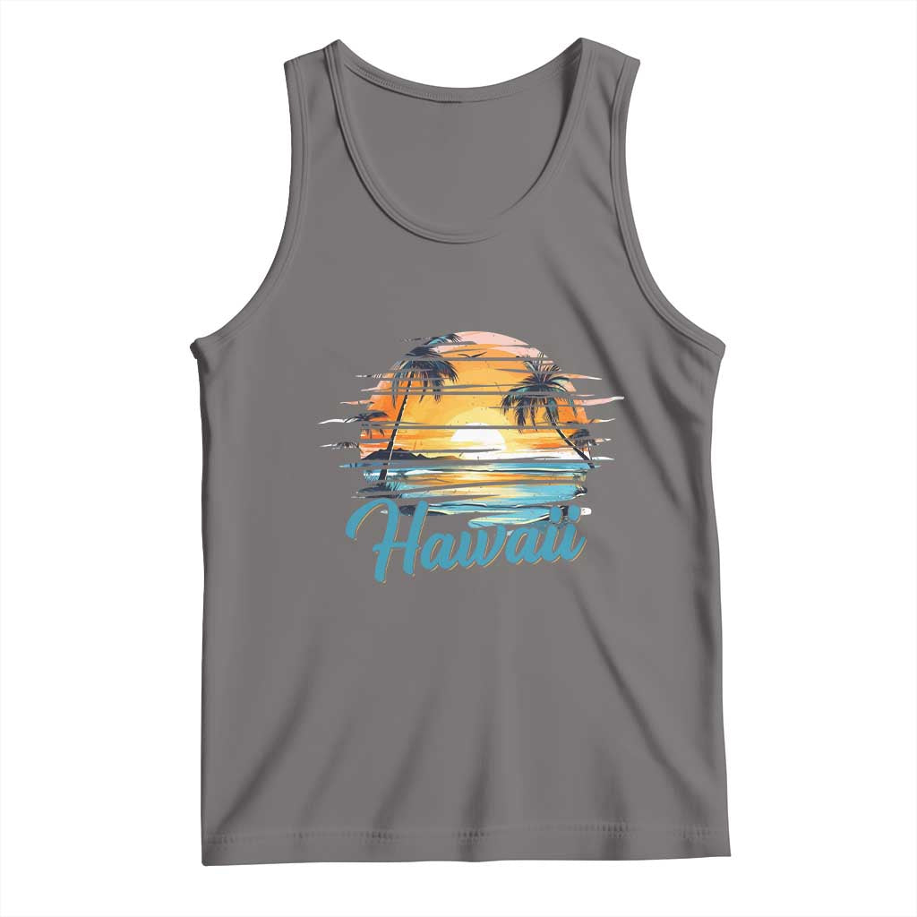 Retro Sunset Palm Tree Hawaii Tank Top Tropical Vacation Graphic