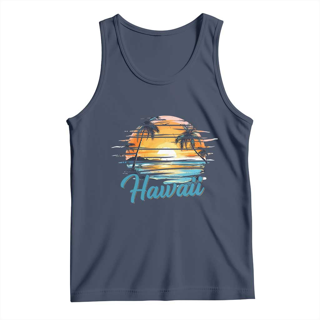 Retro Sunset Palm Tree Hawaii Tank Top Tropical Vacation Graphic