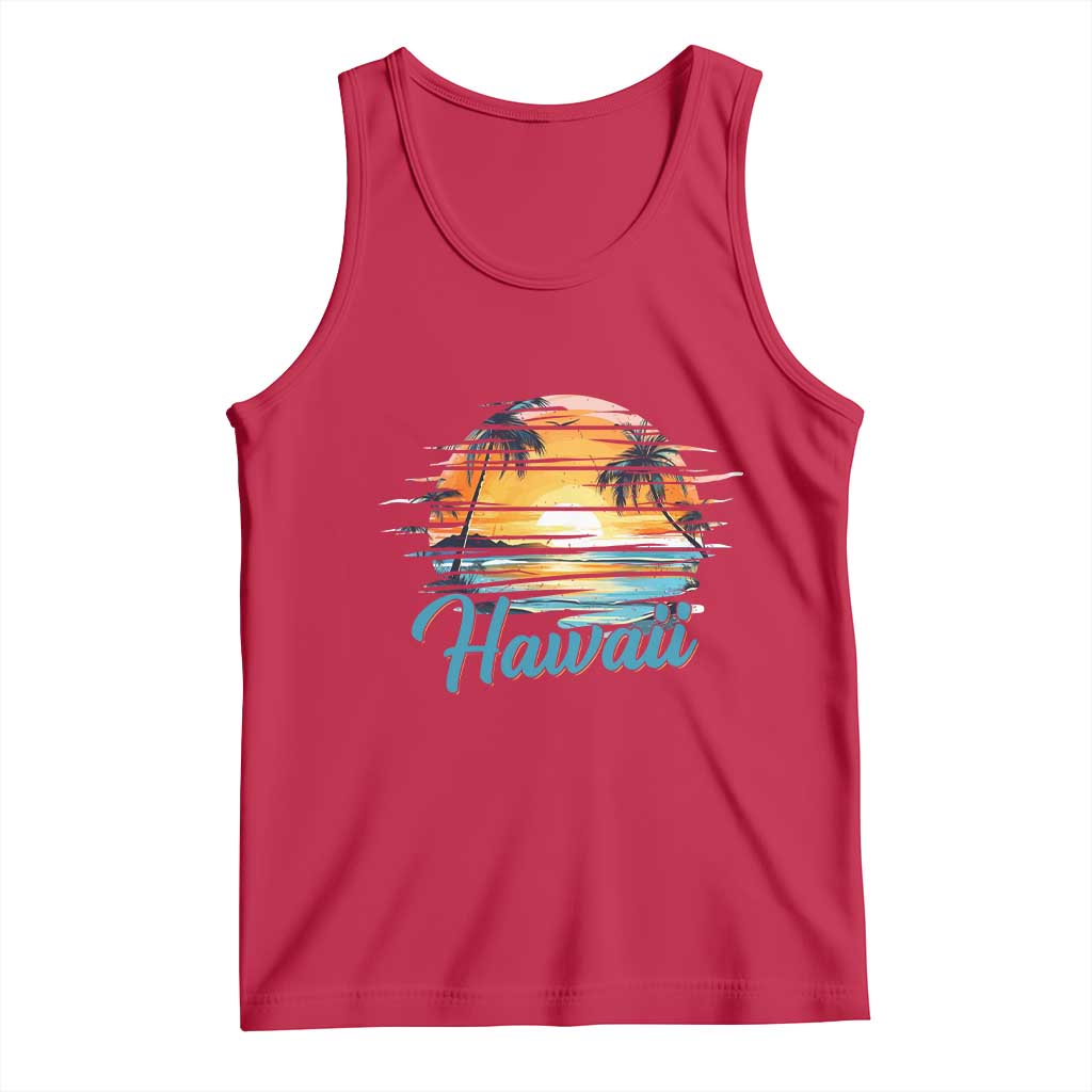 Retro Sunset Palm Tree Hawaii Tank Top Tropical Vacation Graphic