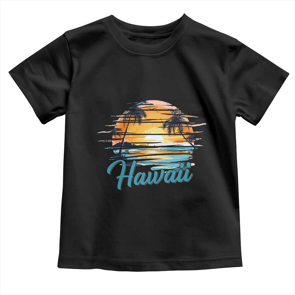 Retro Sunset Palm Tree Hawaii Toddler T Shirt Tropical Vacation Graphic