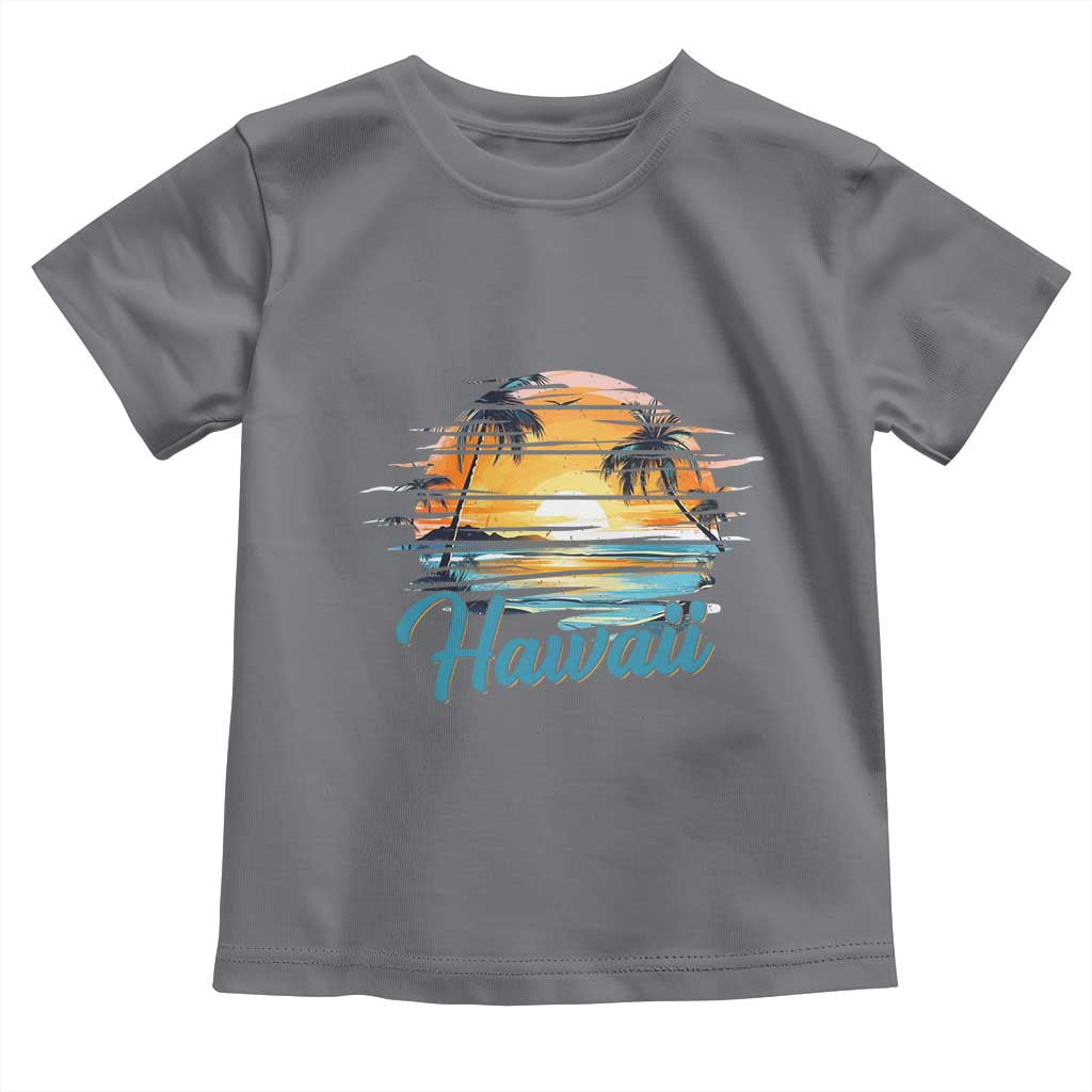 Retro Sunset Palm Tree Hawaii Toddler T Shirt Tropical Vacation Graphic