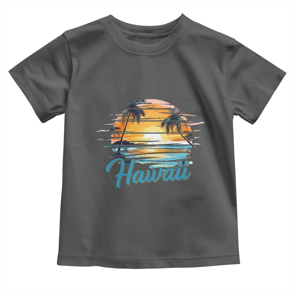 Retro Sunset Palm Tree Hawaii Toddler T Shirt Tropical Vacation Graphic