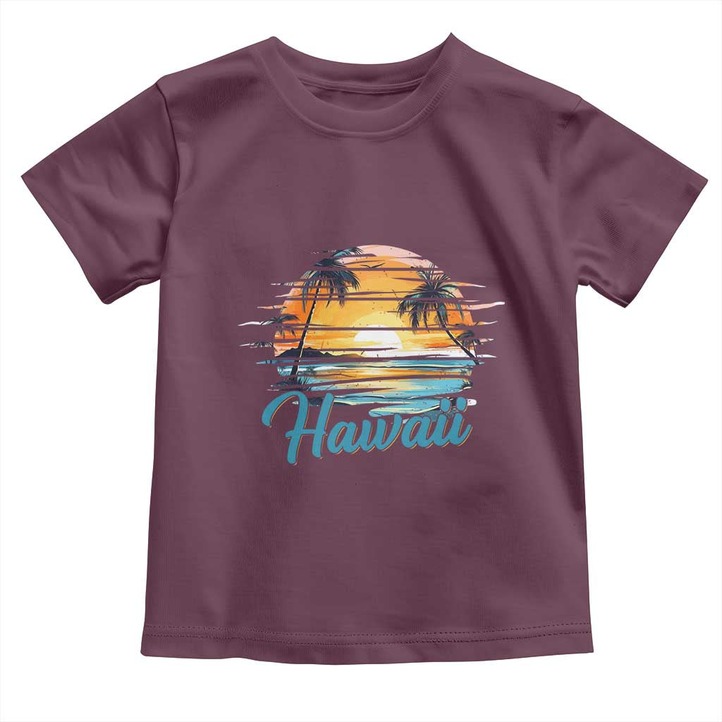 Retro Sunset Palm Tree Hawaii Toddler T Shirt Tropical Vacation Graphic