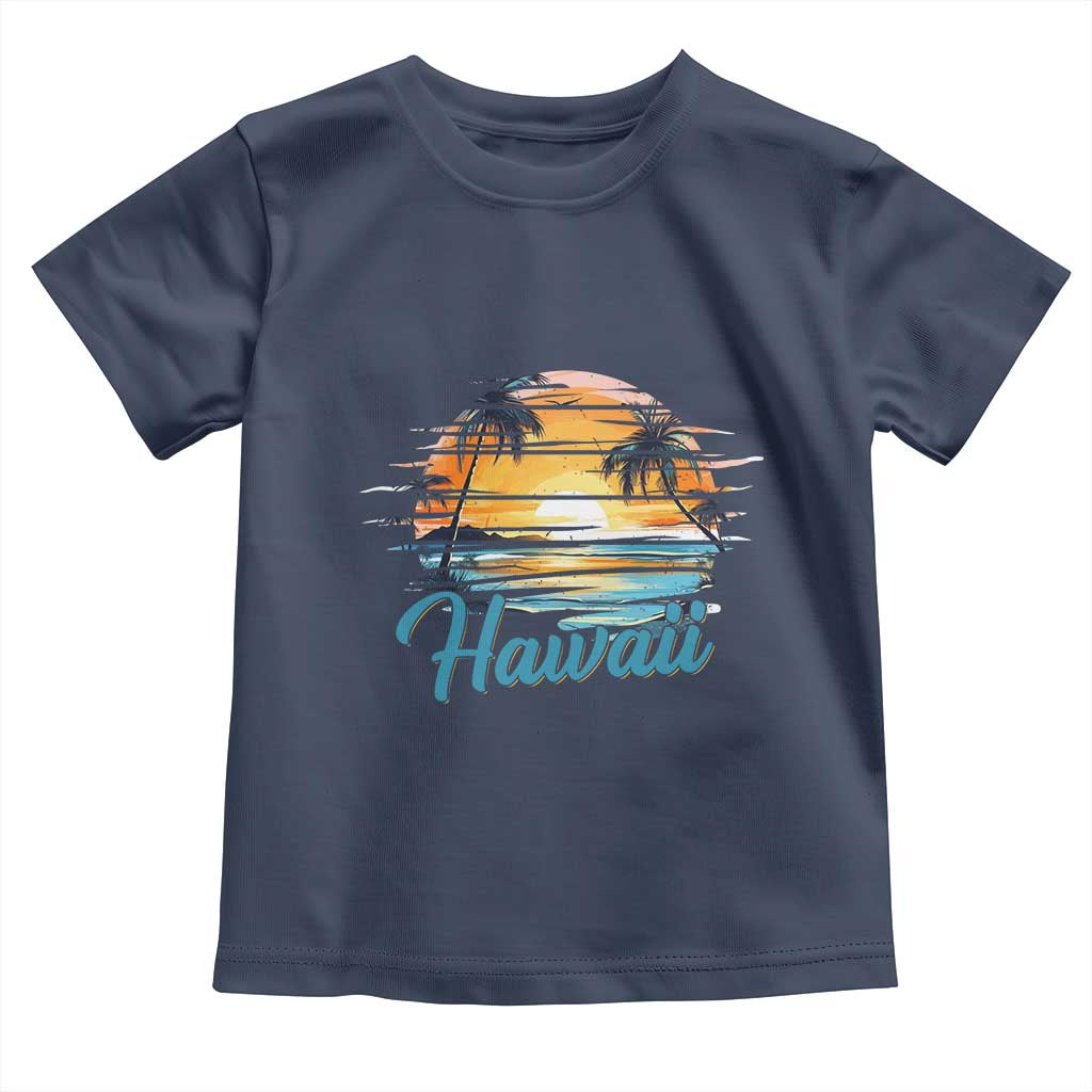 Retro Sunset Palm Tree Hawaii Toddler T Shirt Tropical Vacation Graphic
