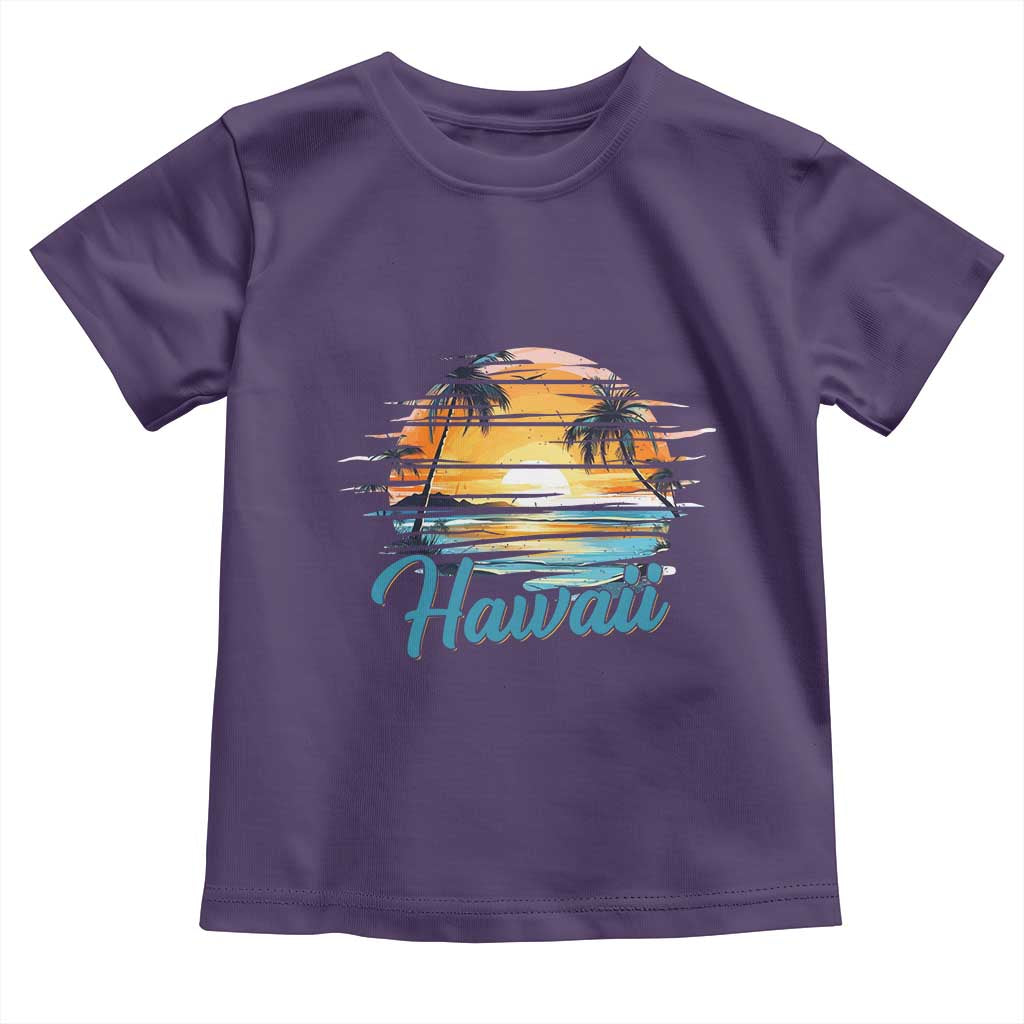 Retro Sunset Palm Tree Hawaii Toddler T Shirt Tropical Vacation Graphic