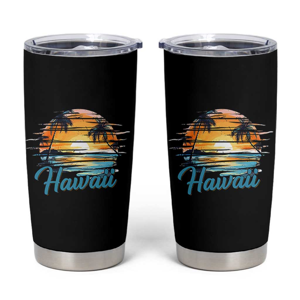 Retro Sunset Palm Tree Hawaii Tumbler Cup Tropical Vacation Graphic