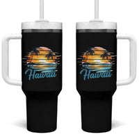 Retro Sunset Palm Tree Hawaii Tumbler With Handle Tropical Vacation Graphic