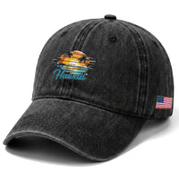 Retro Sunset Palm Tree Hawaii Washed Cotton Baseball Cap Tropical Vacation Graphic