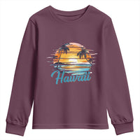 Retro Sunset Palm Tree Hawaii Youth Sweatshirt Tropical Vacation Graphic