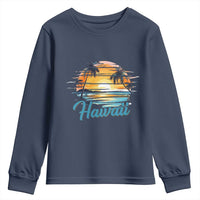 Retro Sunset Palm Tree Hawaii Youth Sweatshirt Tropical Vacation Graphic
