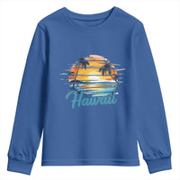Retro Sunset Palm Tree Hawaii Youth Sweatshirt Tropical Vacation Graphic