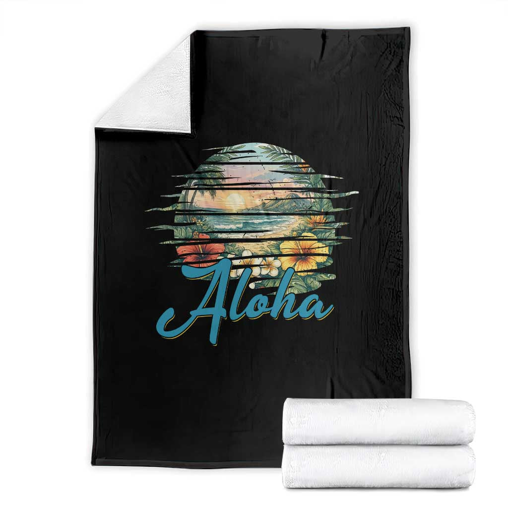 Vintage Hawaii Hibiscus Floral Throw Blanket Tropical Beach Vacation Graphic