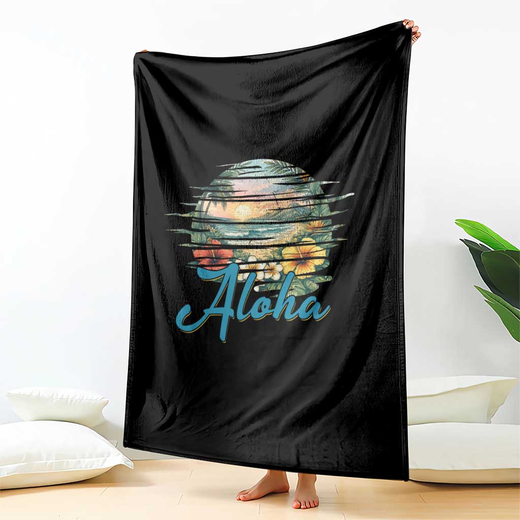 Vintage Hawaii Hibiscus Floral Throw Blanket Tropical Beach Vacation Graphic