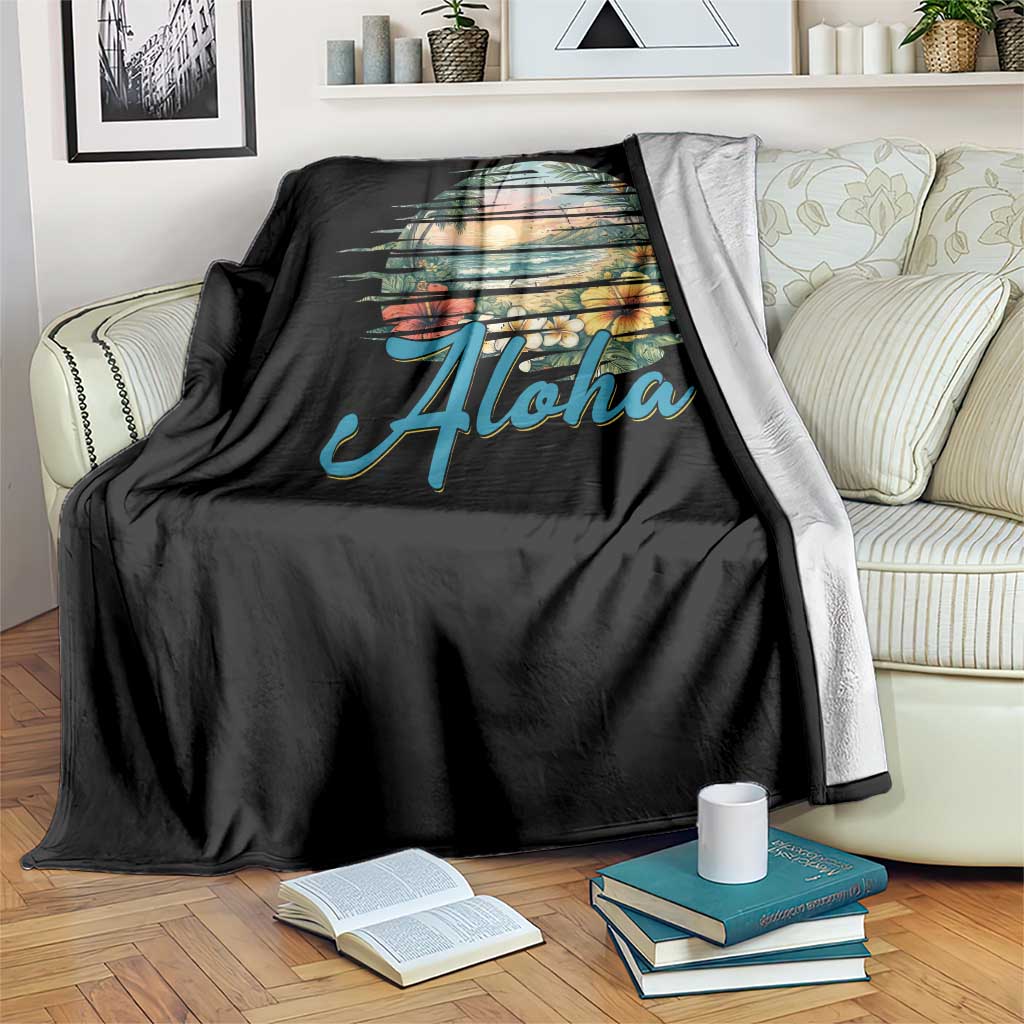 Vintage Hawaii Hibiscus Floral Throw Blanket Tropical Beach Vacation Graphic
