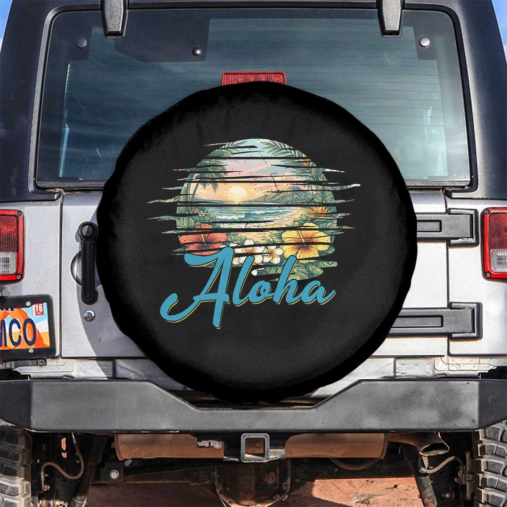 Vintage Hawaii Hibiscus Floral Spare Tire Cover Tropical Beach Vacation Graphic