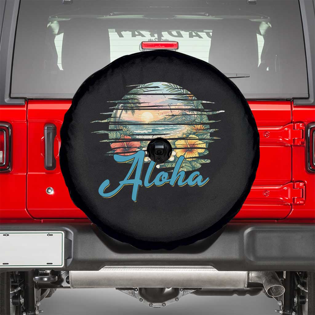 Vintage Hawaii Hibiscus Floral Spare Tire Cover Tropical Beach Vacation Graphic