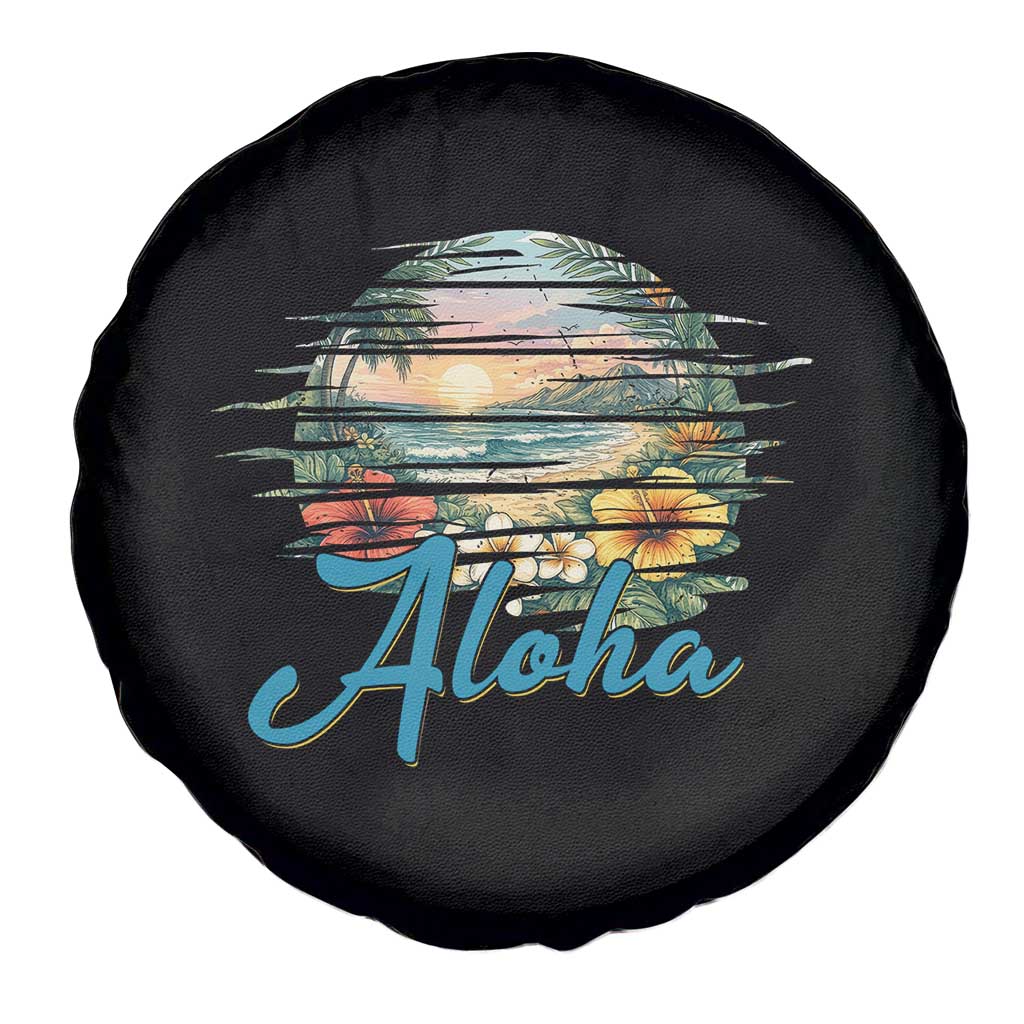 Vintage Hawaii Hibiscus Floral Spare Tire Cover Tropical Beach Vacation Graphic