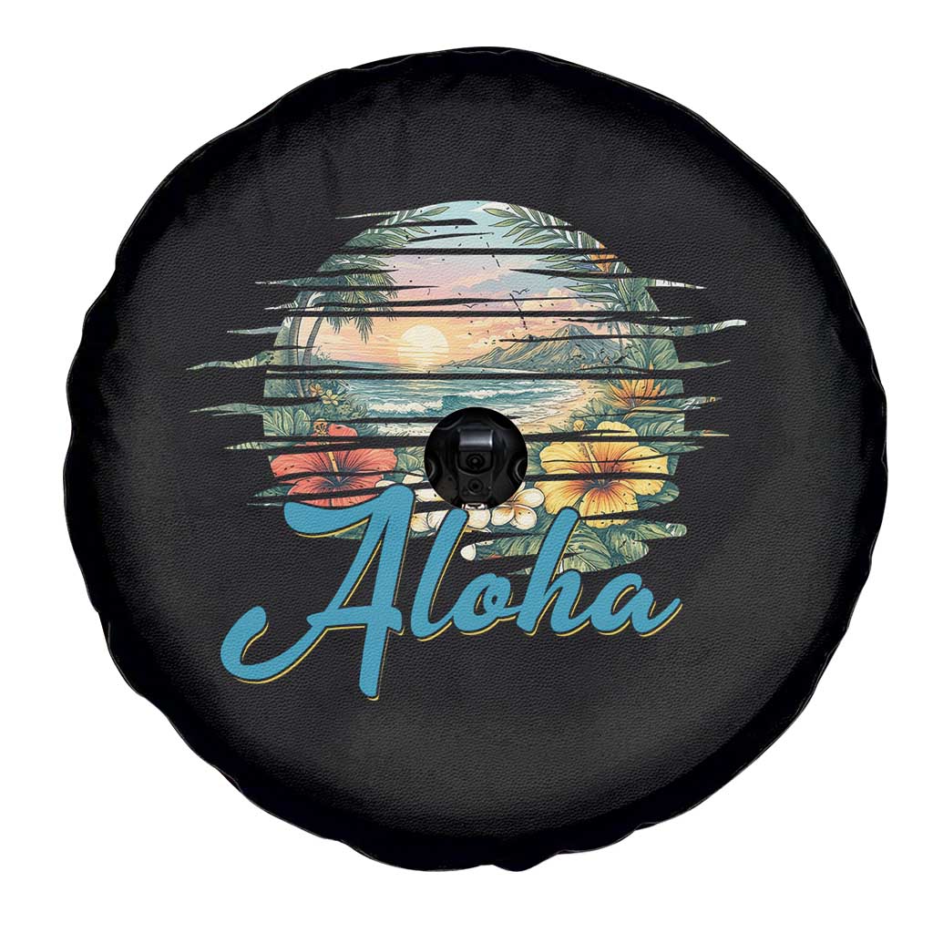 Vintage Hawaii Hibiscus Floral Spare Tire Cover Tropical Beach Vacation Graphic