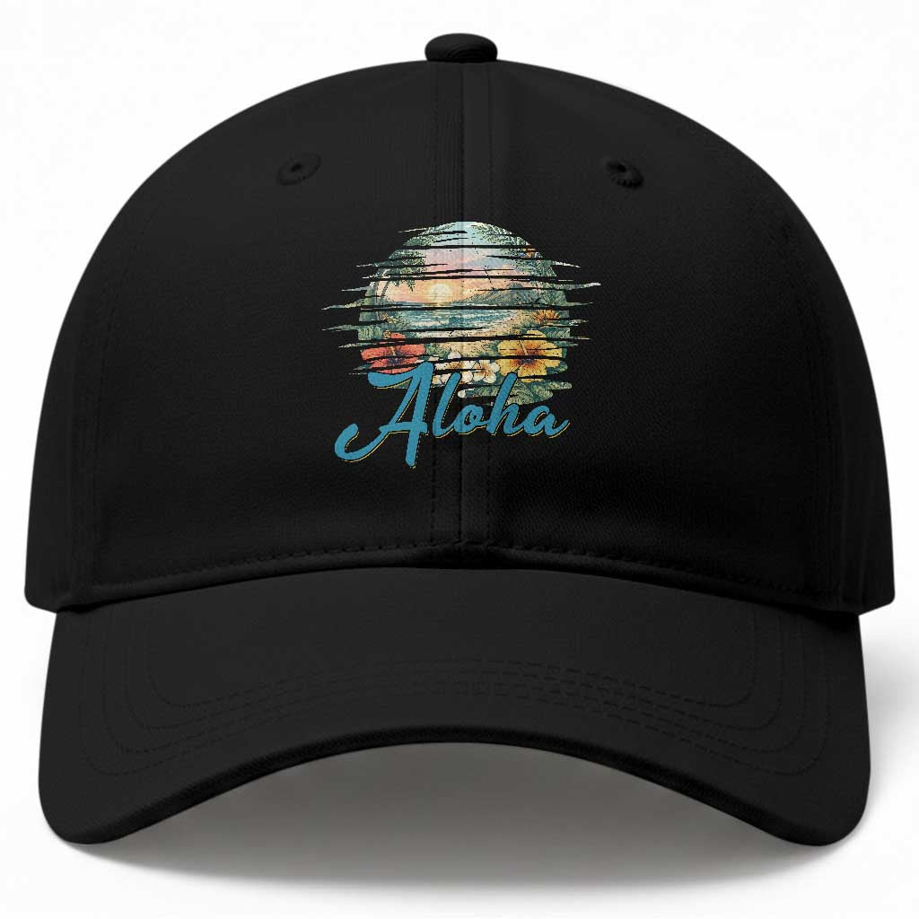 Vintage Hawaii Hibiscus Floral Baseball Cap Tropical Beach Vacation Graphic