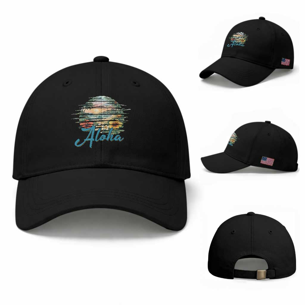 Vintage Hawaii Hibiscus Floral Baseball Cap Tropical Beach Vacation Graphic