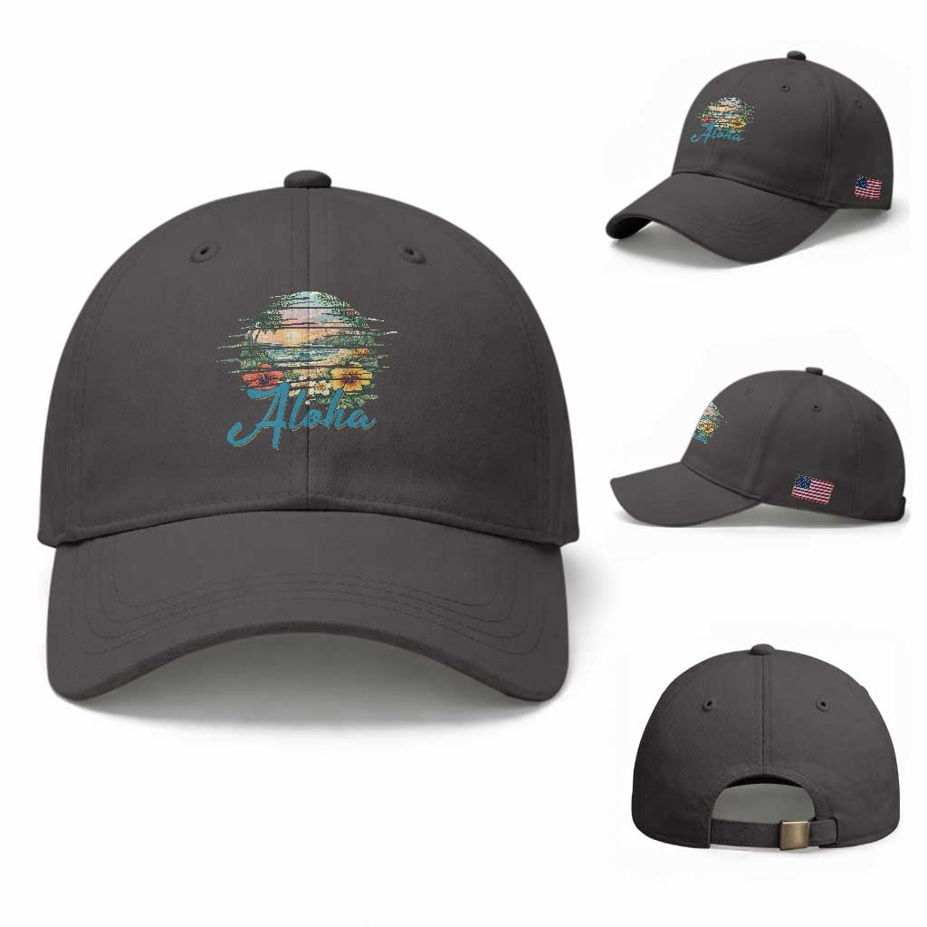 Vintage Hawaii Hibiscus Floral Baseball Cap Tropical Beach Vacation Graphic