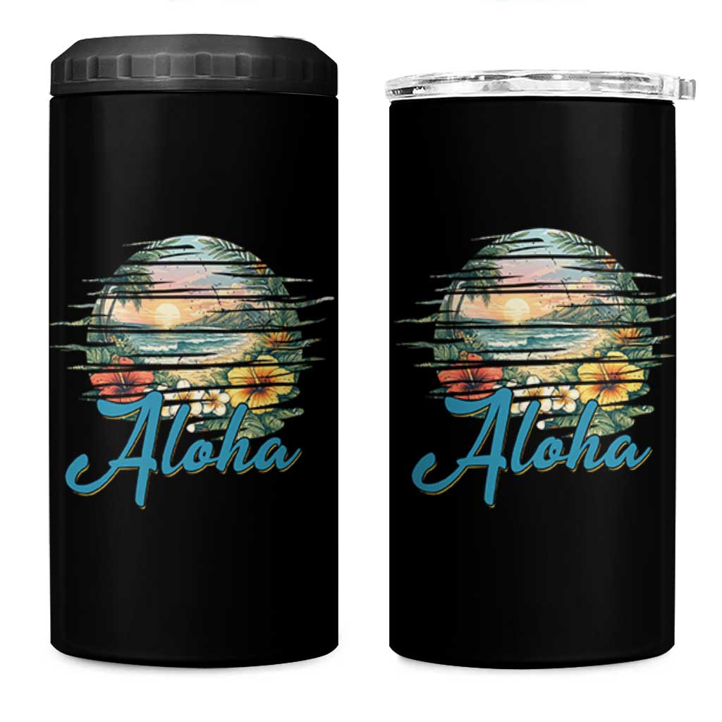 Vintage Hawaii Hibiscus Floral 4 in 1 Can Cooler Tumbler Tropical Beach Vacation Graphic