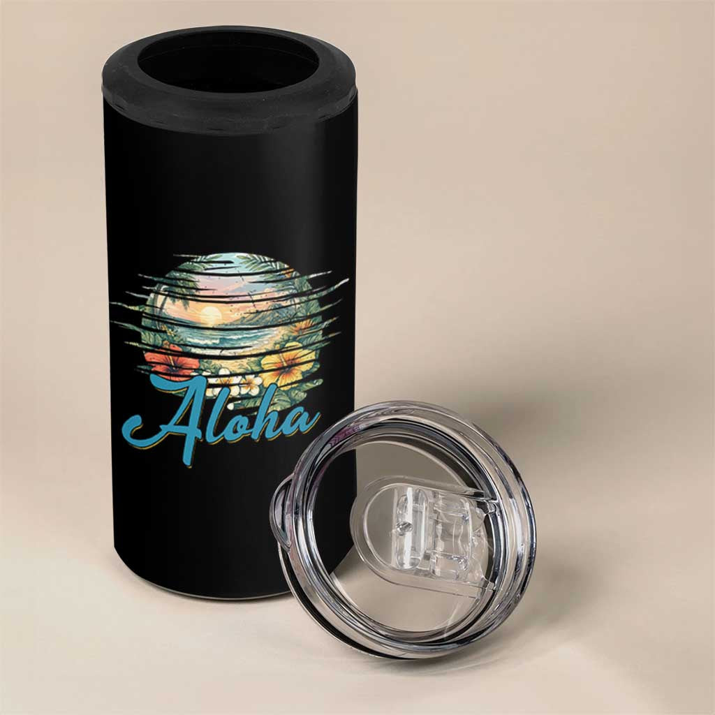 Vintage Hawaii Hibiscus Floral 4 in 1 Can Cooler Tumbler Tropical Beach Vacation Graphic