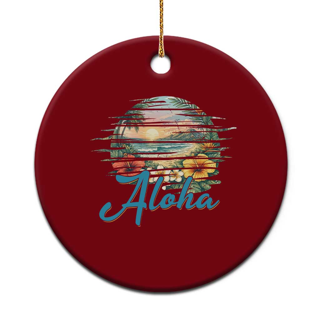 Vintage Hawaii Hibiscus Floral Ceramic Ornament Tropical Beach Vacation Graphic