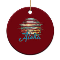 Vintage Hawaii Hibiscus Floral Ceramic Ornament Tropical Beach Vacation Graphic