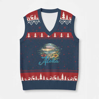 Vintage Hawaii Hibiscus Floral V-Neck Knit Sweater Vest Tropical Beach Vacation Graphic
