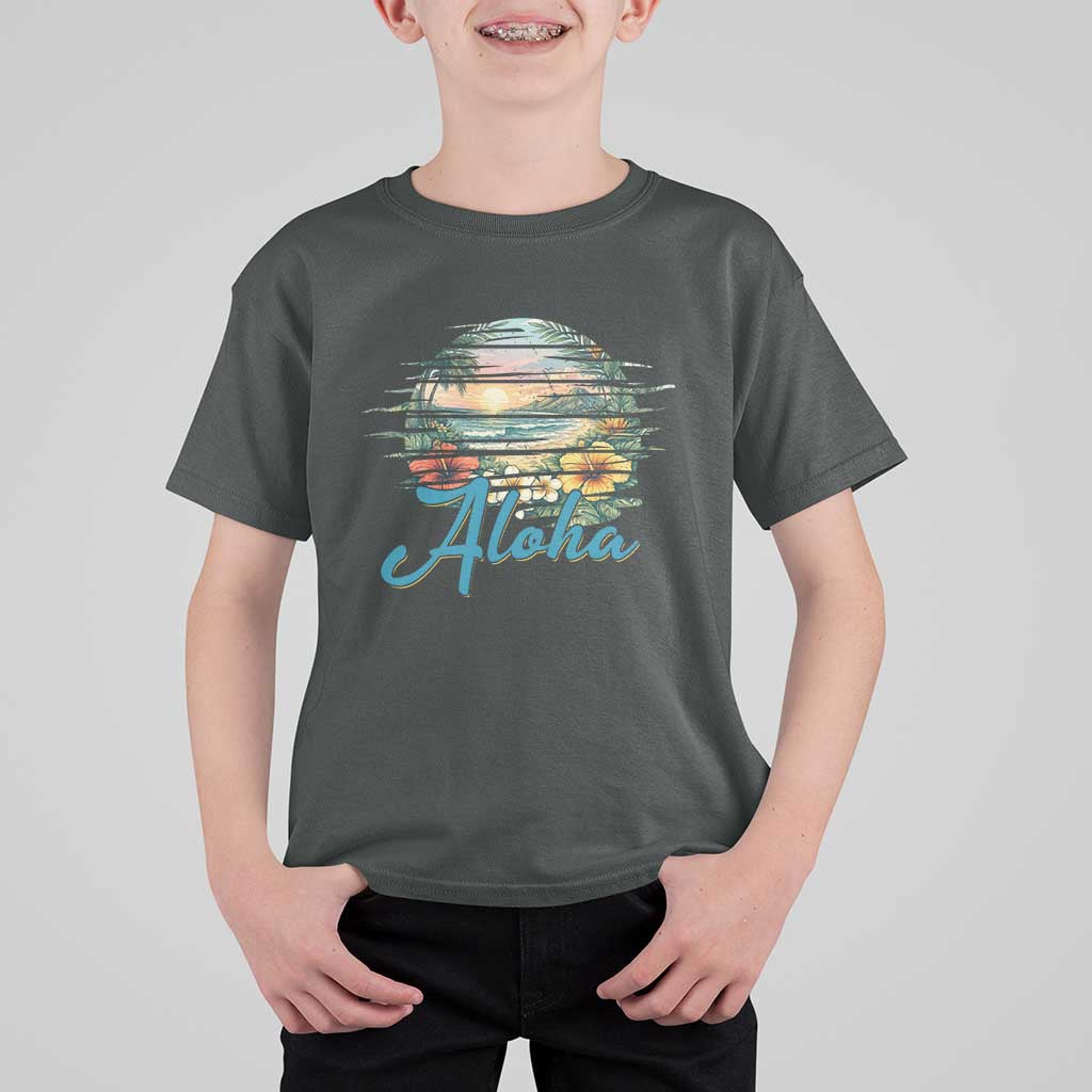 Vintage Hawaii Hibiscus Floral T Shirt For Kid Tropical Beach Vacation Graphic