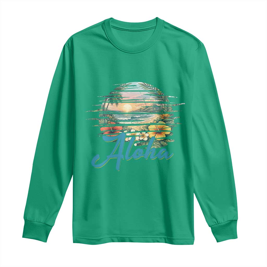 Vintage Hawaii Hibiscus Floral Long Sleeve Shirt Tropical Beach Vacation Graphic