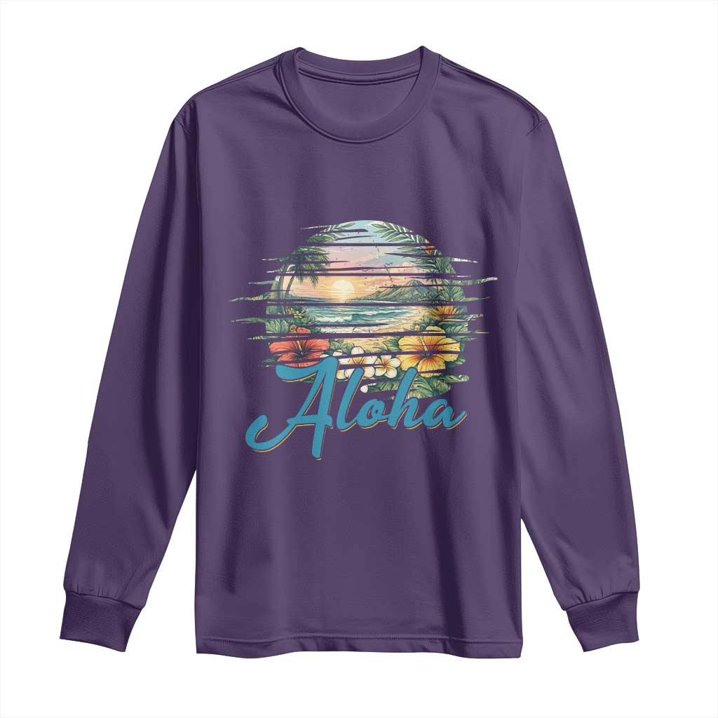 Vintage Hawaii Hibiscus Floral Long Sleeve Shirt Tropical Beach Vacation Graphic