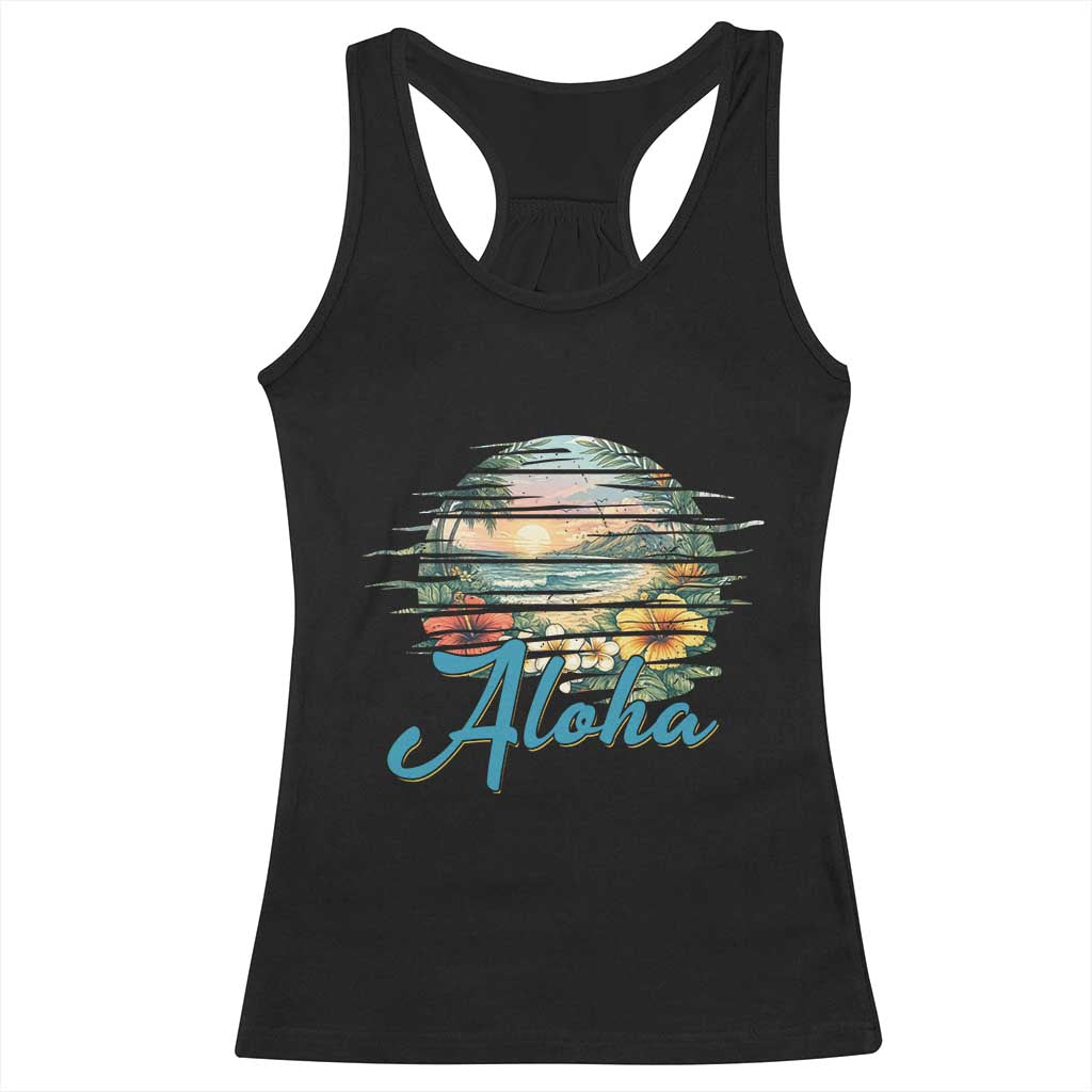 Vintage Hawaii Hibiscus Floral Racerback Tank Top Tropical Beach Vacation Graphic
