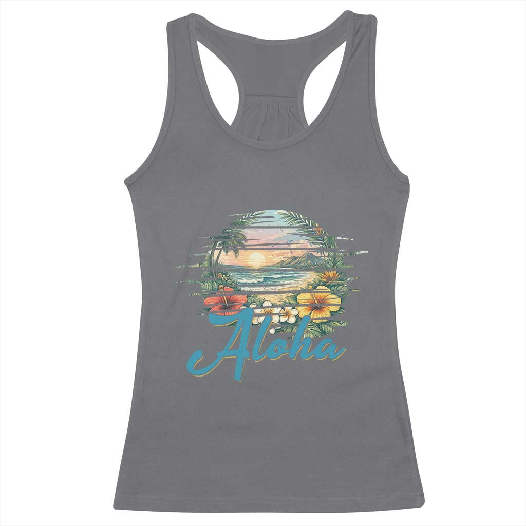 Vintage Hawaii Hibiscus Floral Racerback Tank Top Tropical Beach Vacation Graphic
