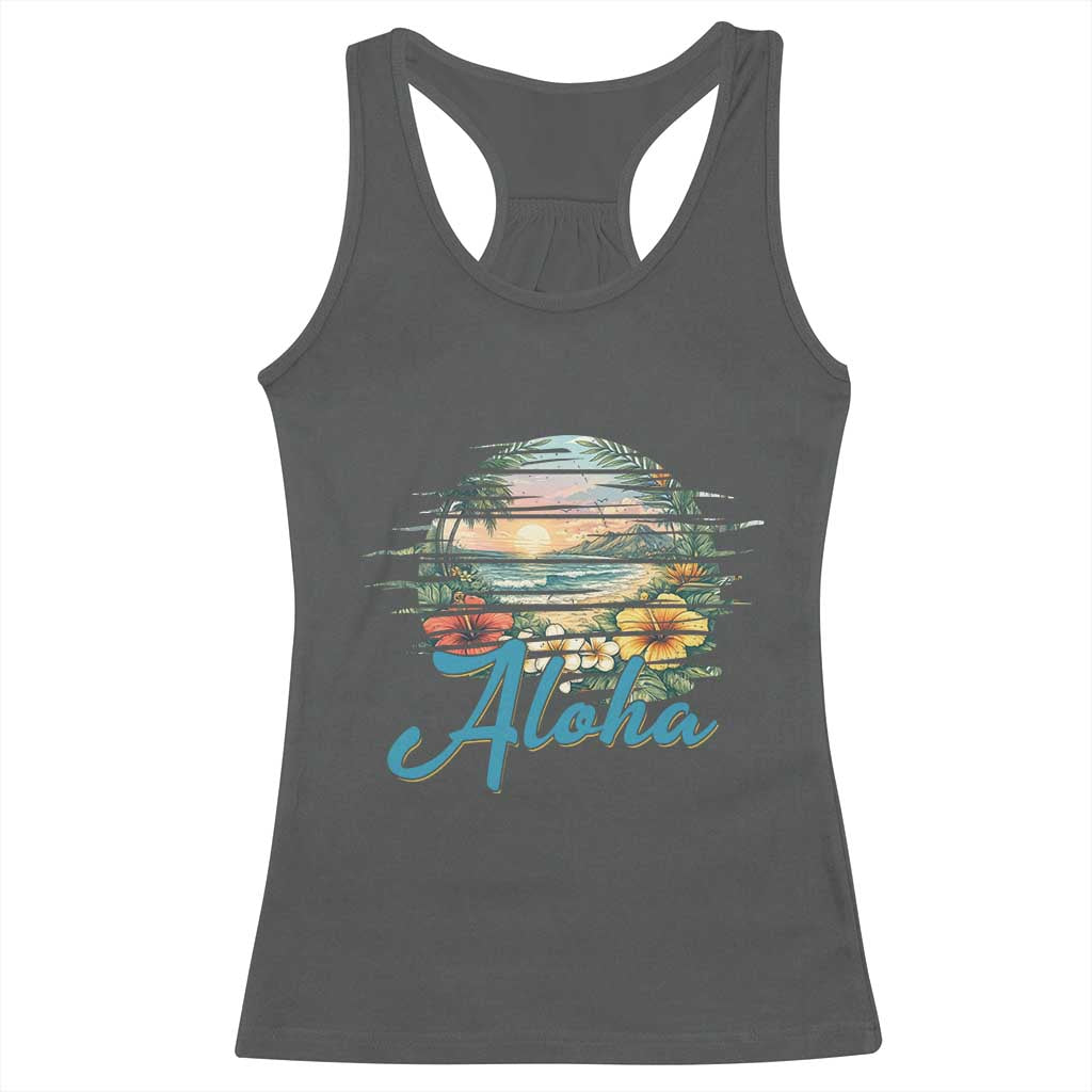 Vintage Hawaii Hibiscus Floral Racerback Tank Top Tropical Beach Vacation Graphic