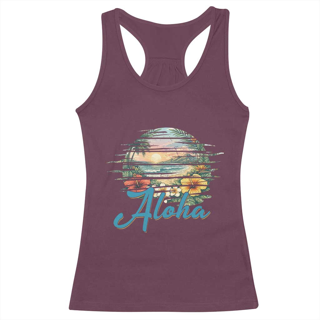 Vintage Hawaii Hibiscus Floral Racerback Tank Top Tropical Beach Vacation Graphic