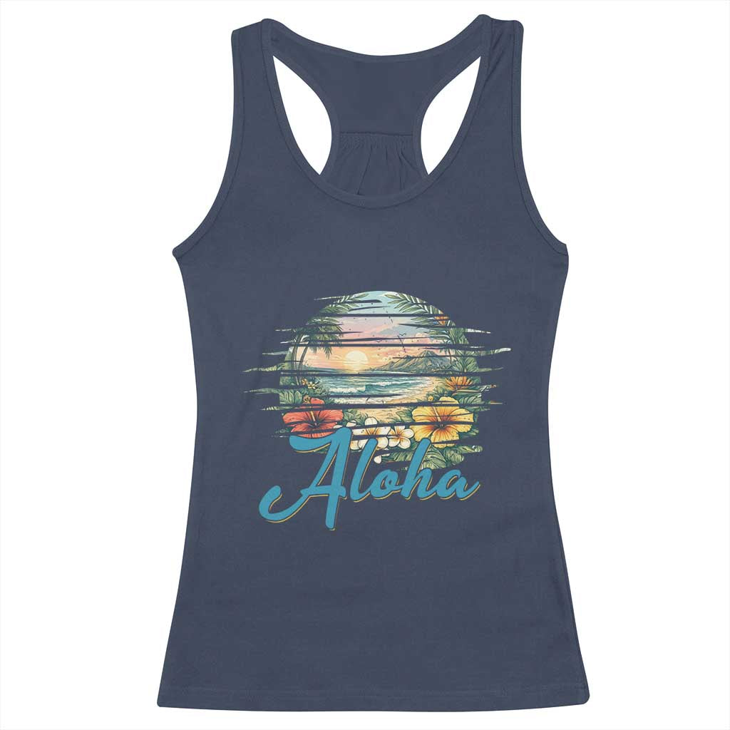 Vintage Hawaii Hibiscus Floral Racerback Tank Top Tropical Beach Vacation Graphic